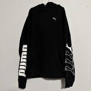 Puma Black Hoodie with White Logo and Sleeve Design